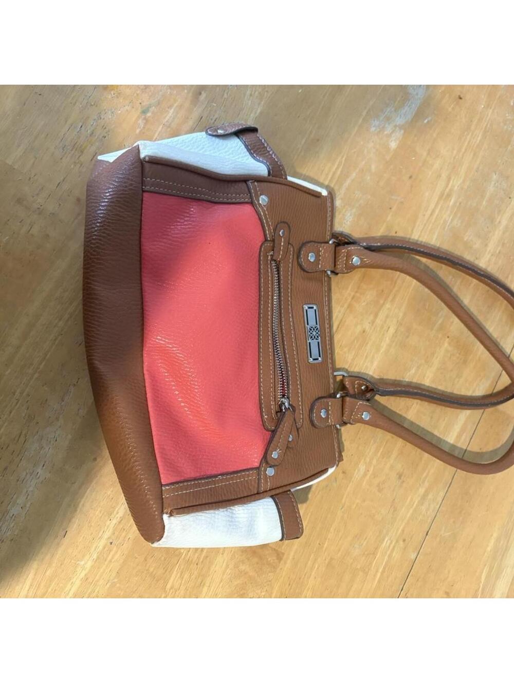 Nine West Colorblock Satchel Bag with Brown, Coral, and Cream